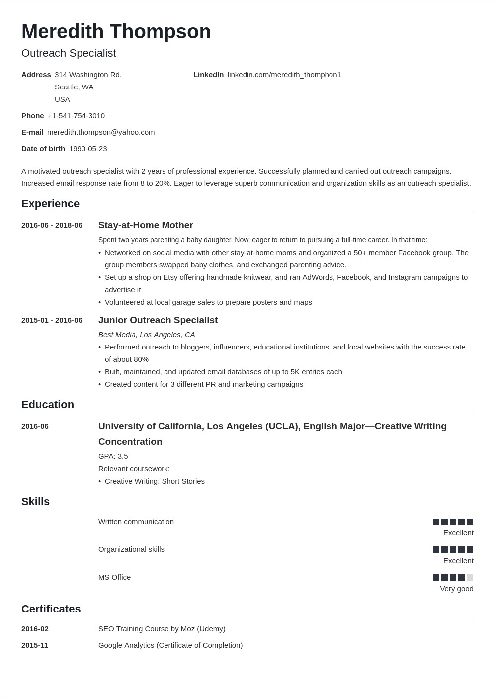 Resume Objective Examples For Re Entering Workforce