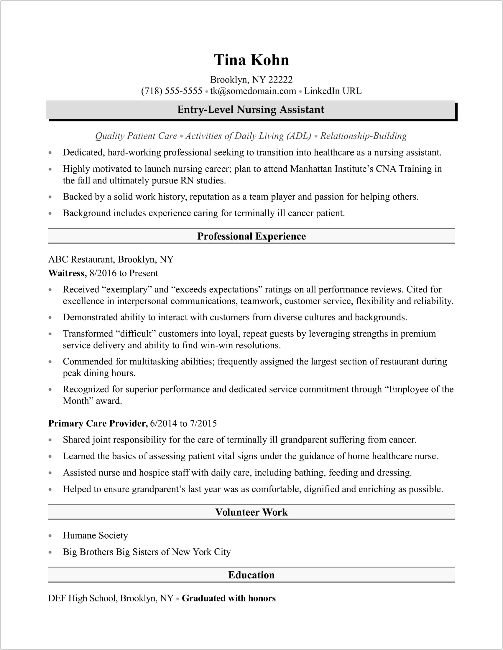 Resume Objective Examples For Someone With No Experience