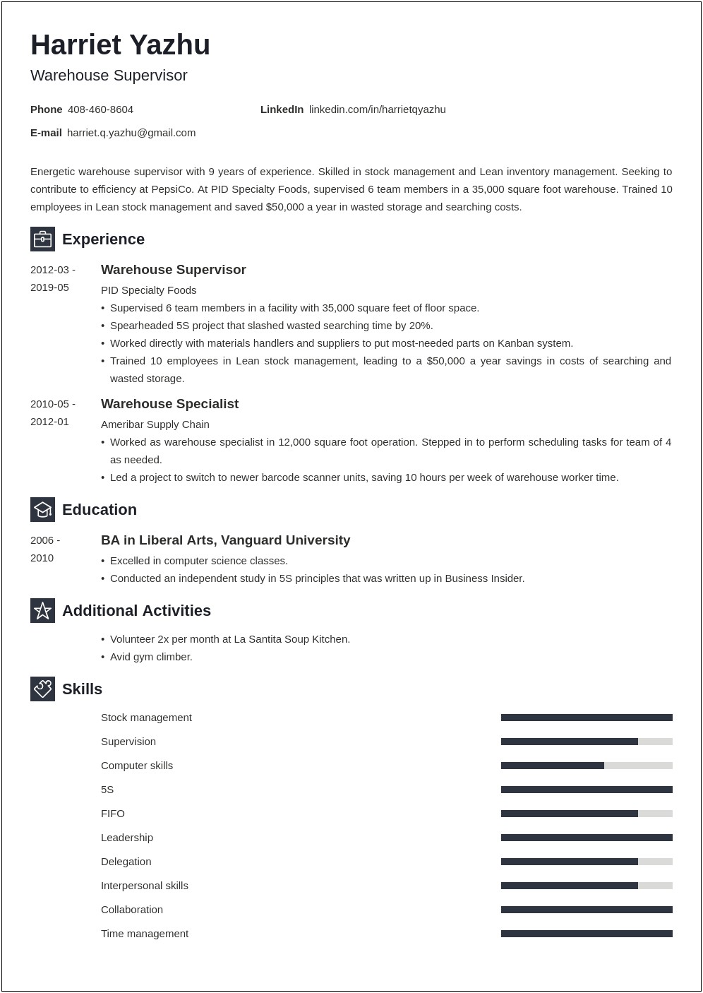 Resume Objective Examples For Supervisor Position