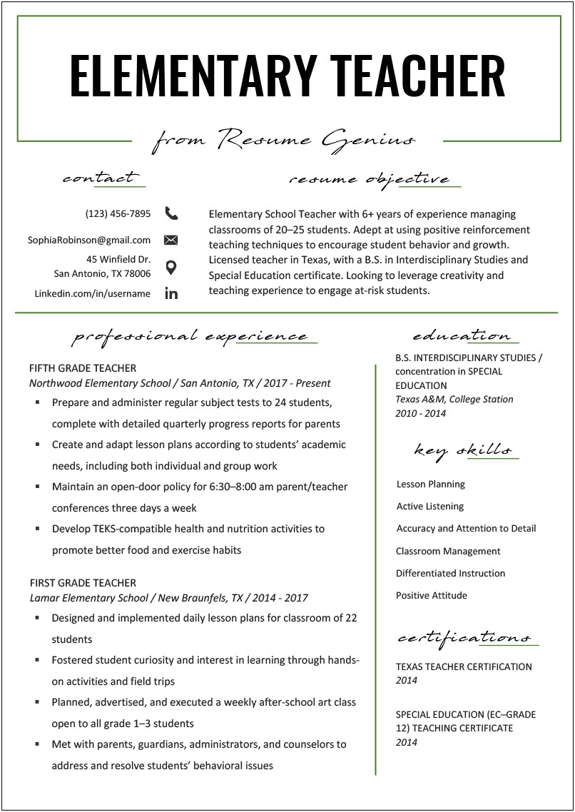 Resume Objective Examples For Teacher Assistants