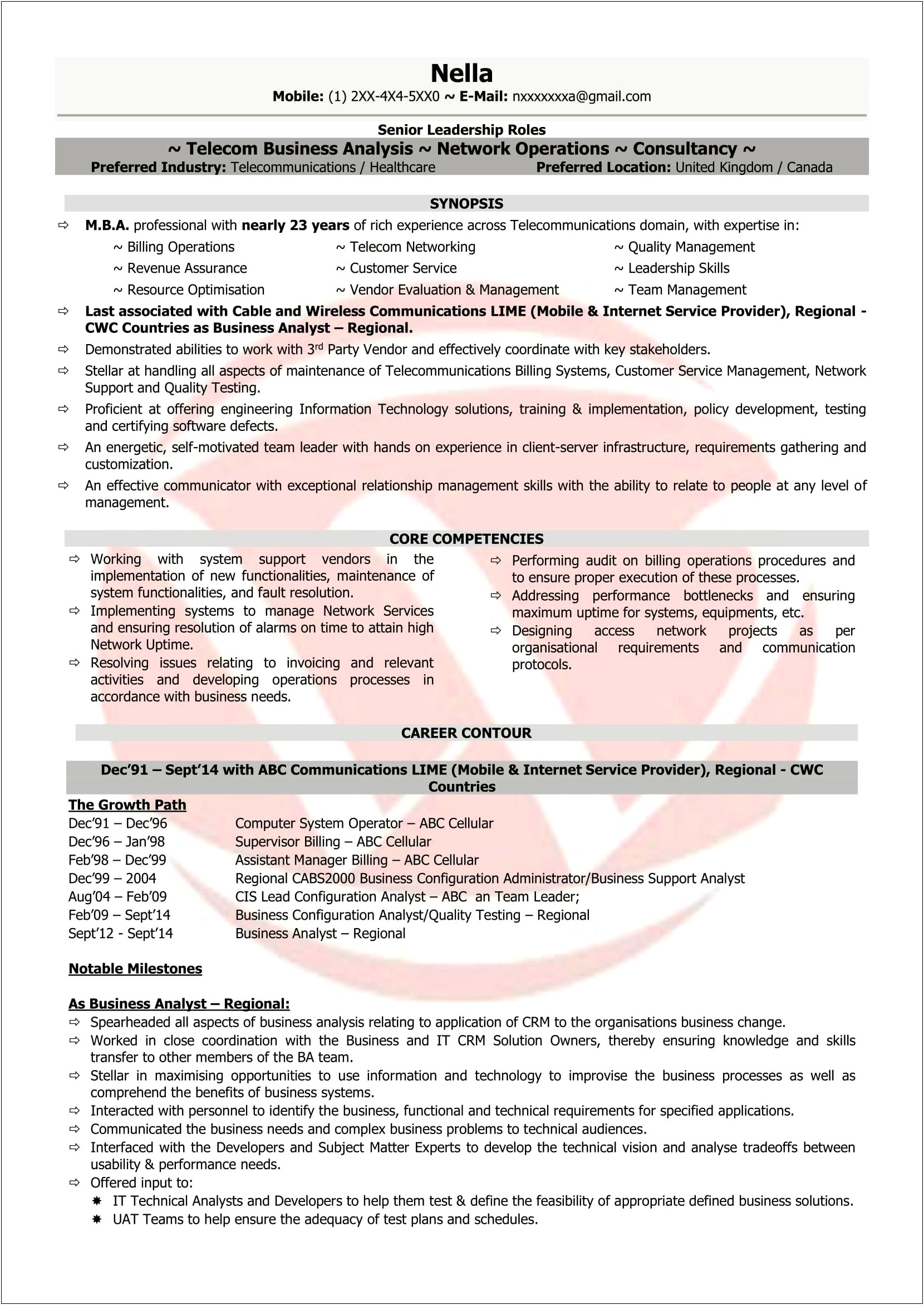 Resume Objective Examples For Telecommunications Manager
