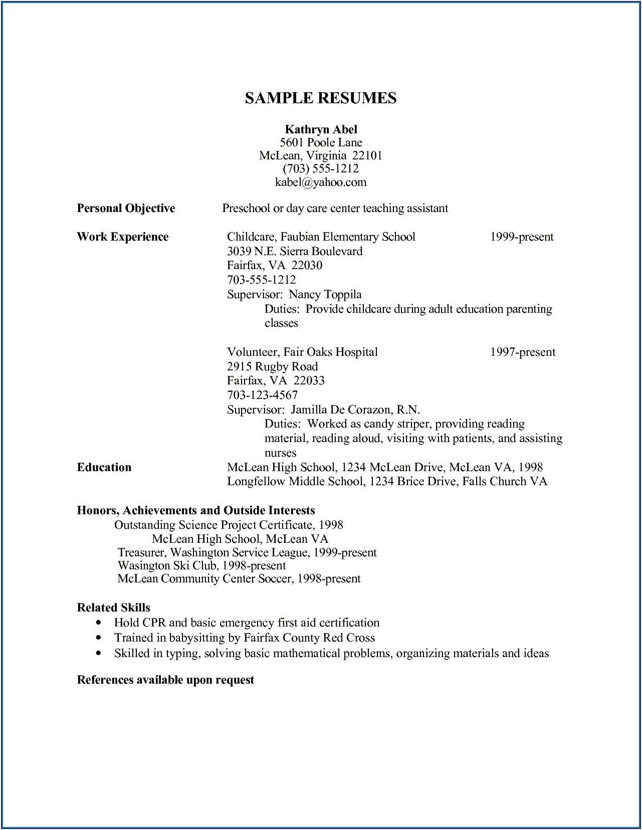 Resume Objective For A Adult Education