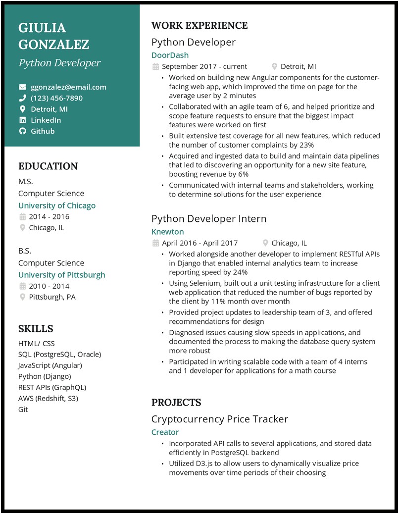 Resume Objective For A Developer