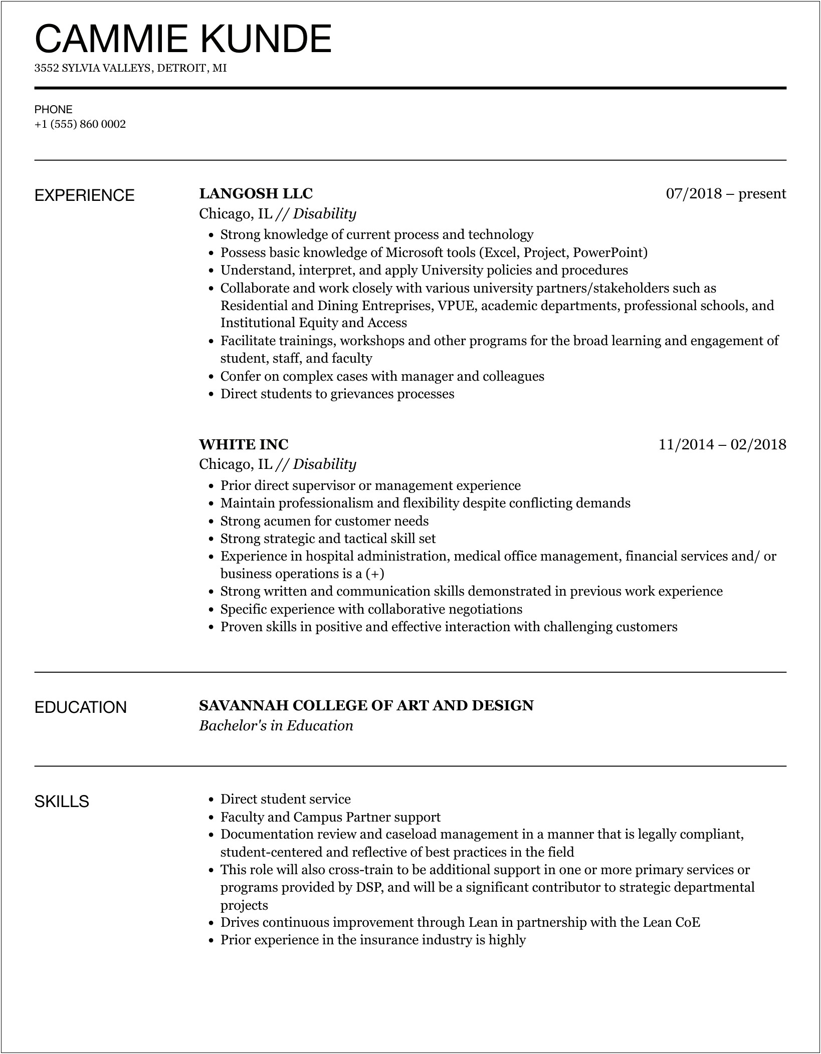Resume Objective For A Disability Advocate