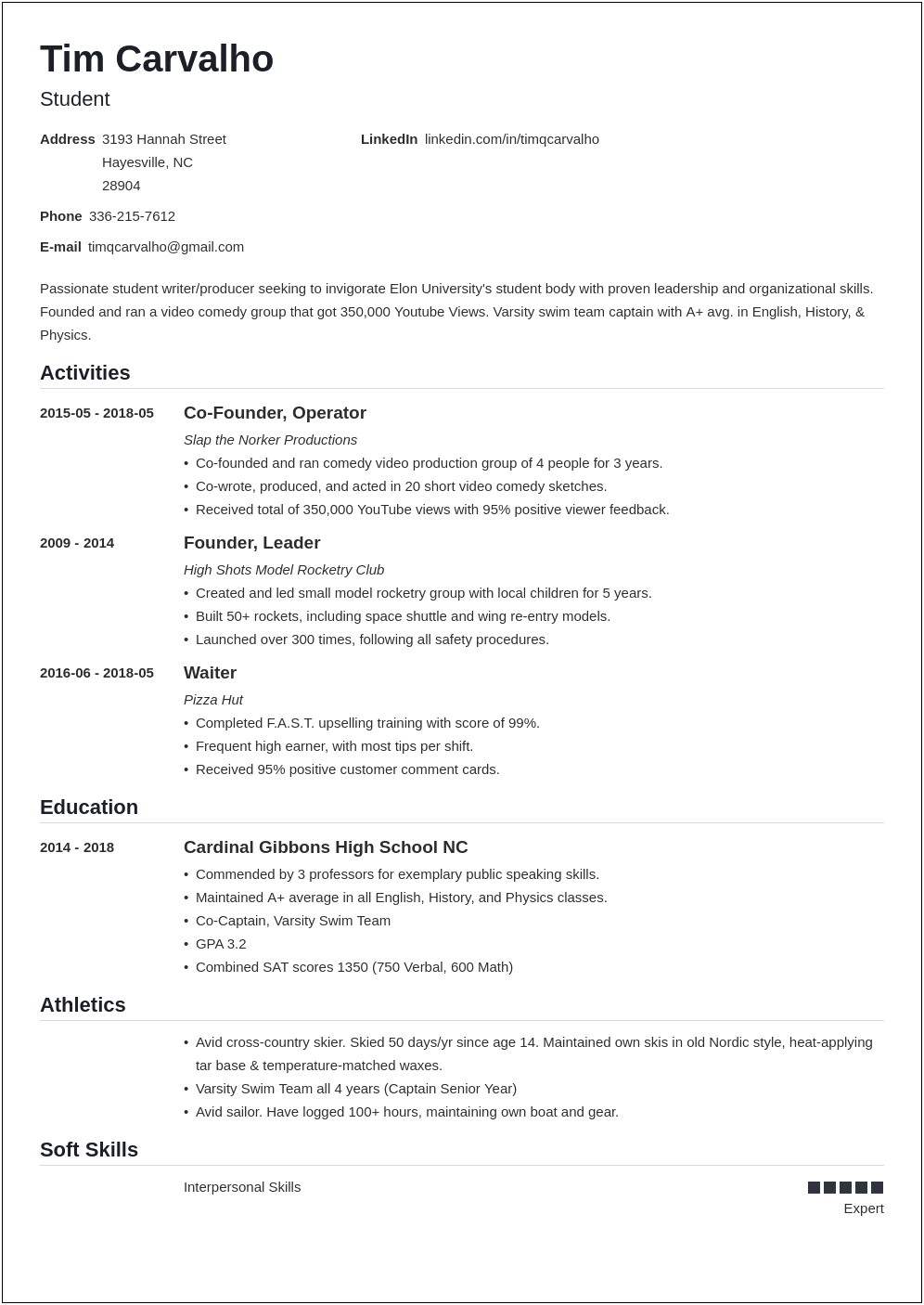 Resume Objective For Applying To College