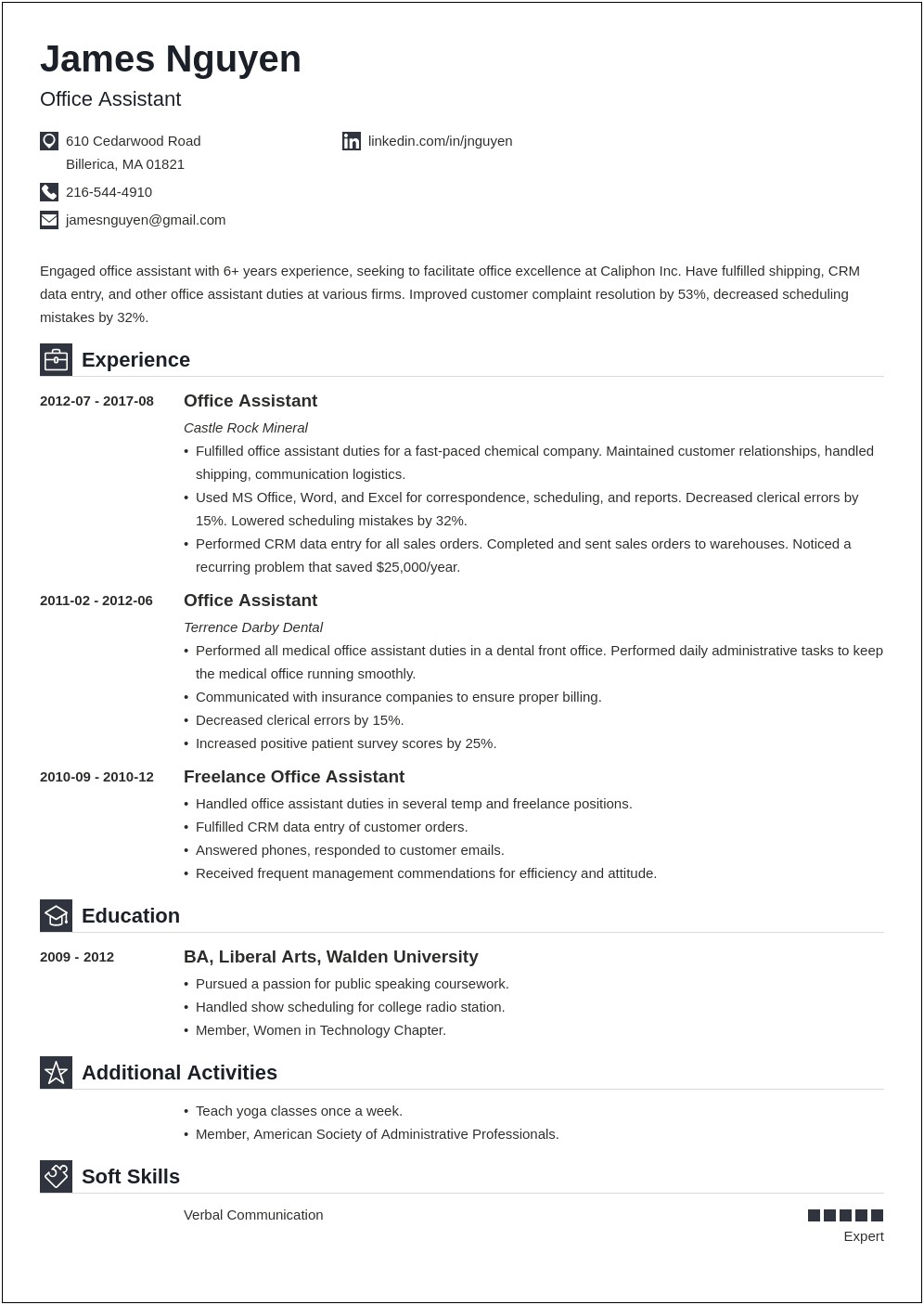 Resume Objective For Computer Office Assistant