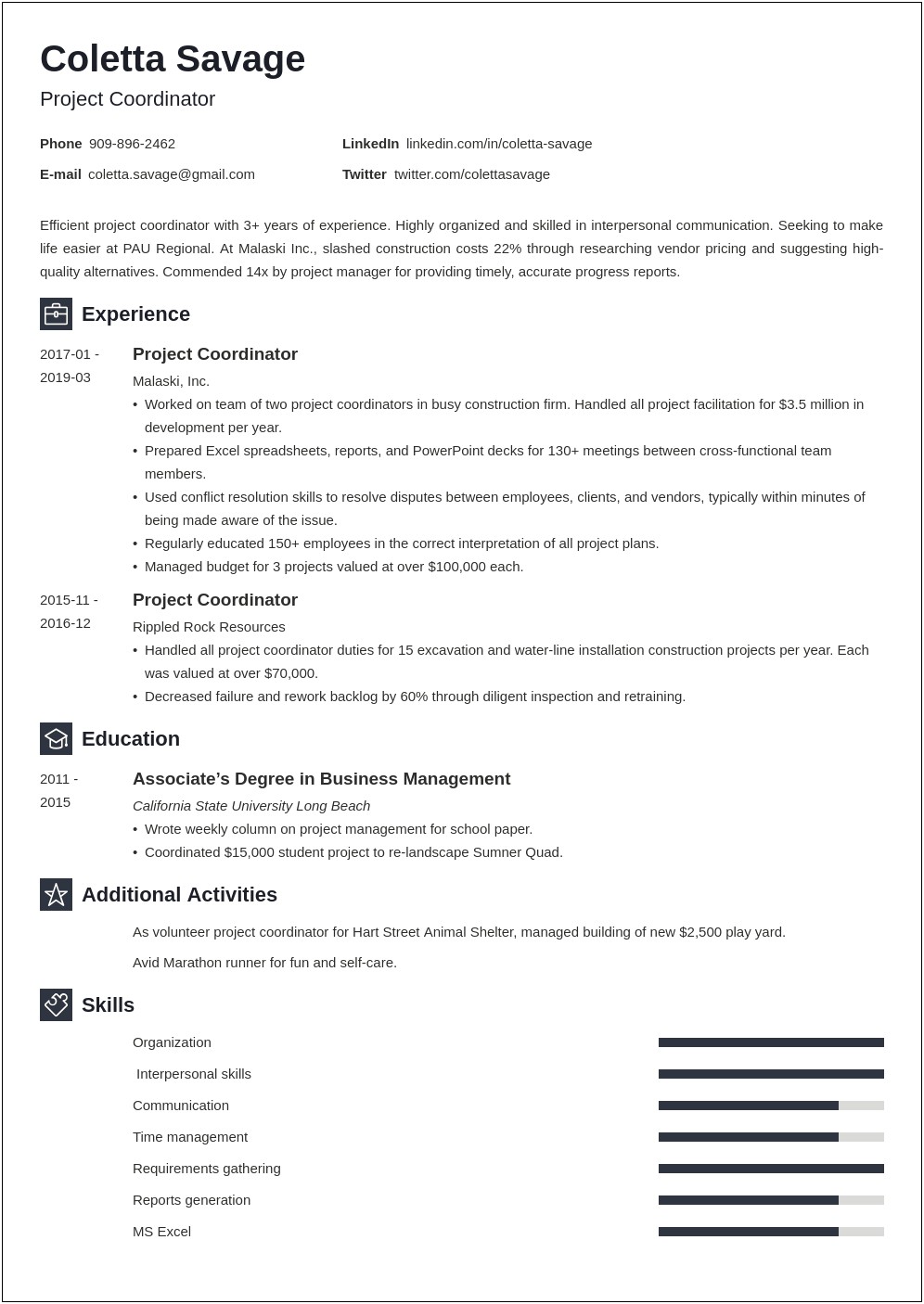 Resume Objective For Construciton Project Coordinator