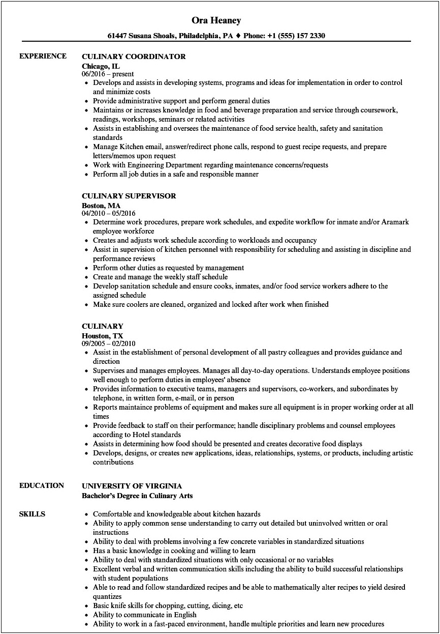Resume Objective For Entry Level Chef