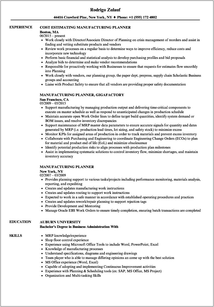 Resume Objective For Entry Level Manufacturing