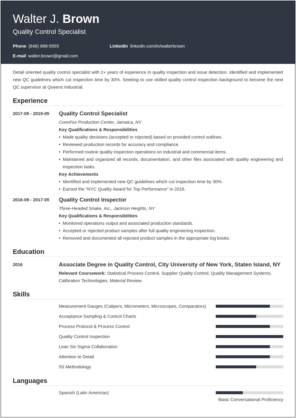 Resume Objective For Food Quality Assurance