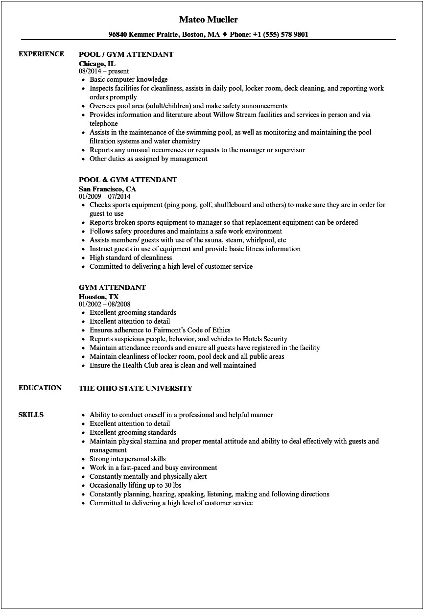 Resume Objective For Gym Front Desk