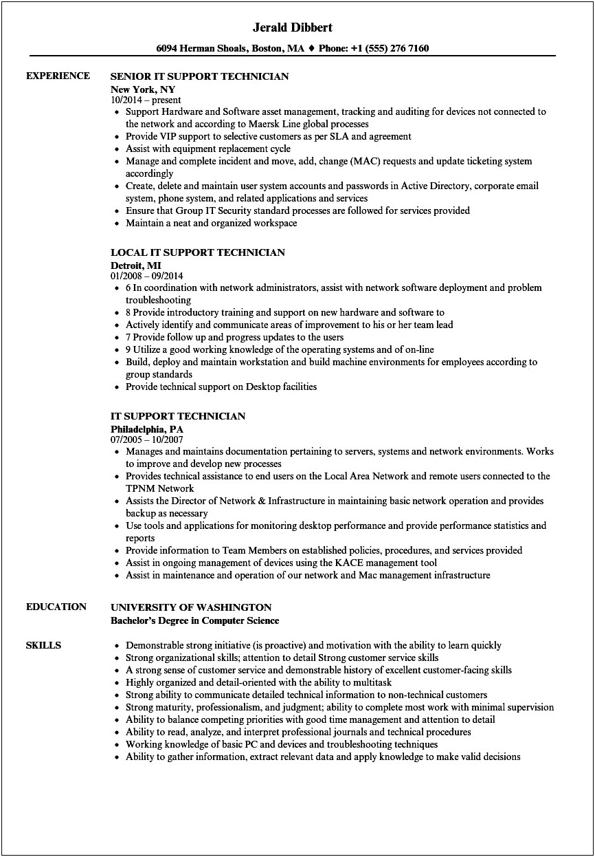 Resume Objective For It Tech Service