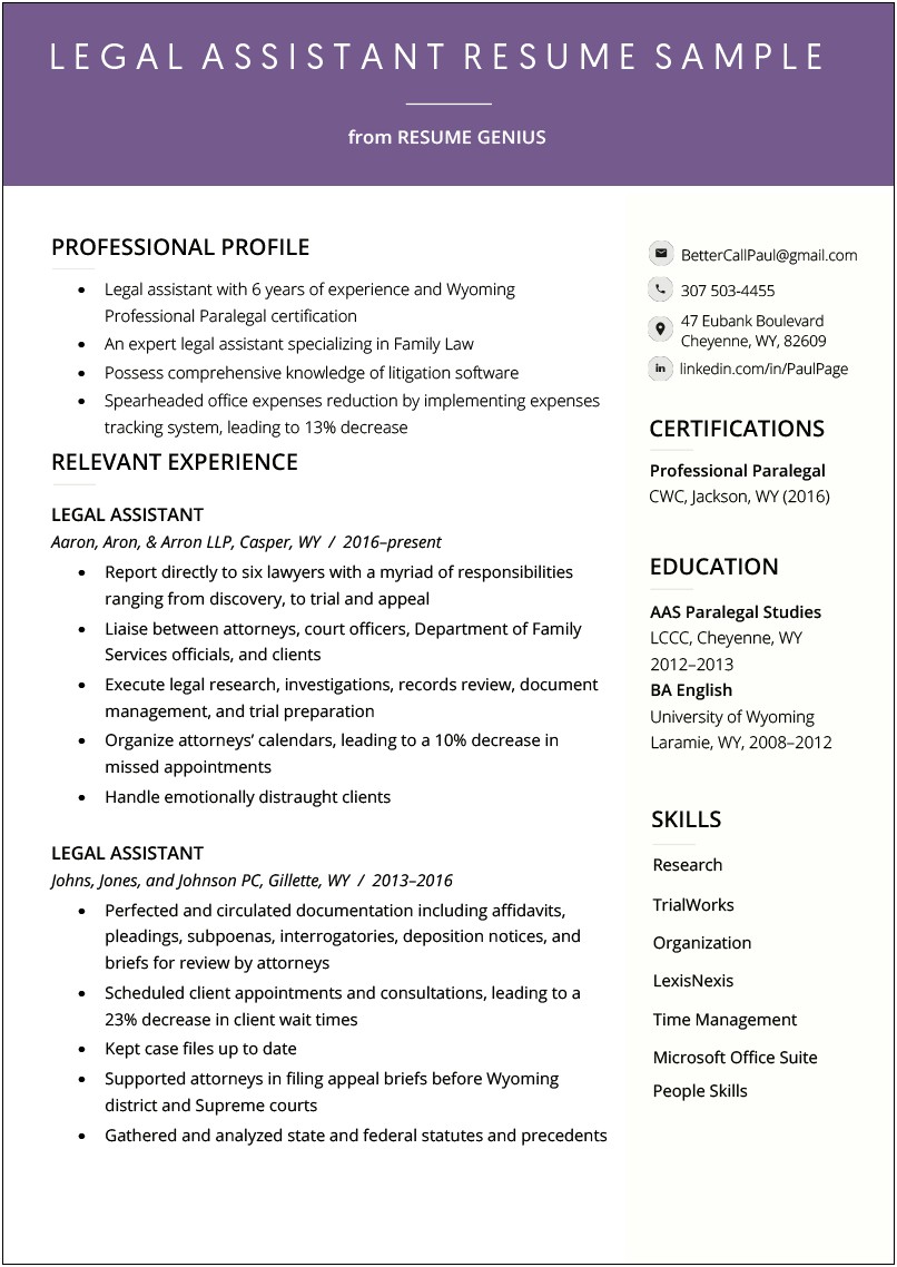 Resume Objective For Legal Contracts Specialist