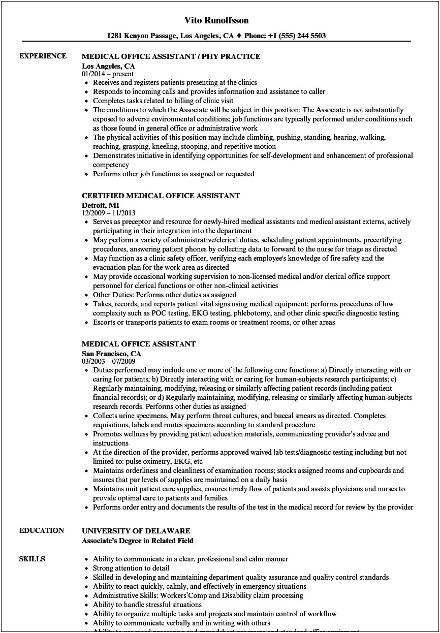 Resume Objective For Medical Office Clerk