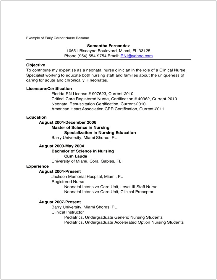 Resume Objective For New Grad Nurse