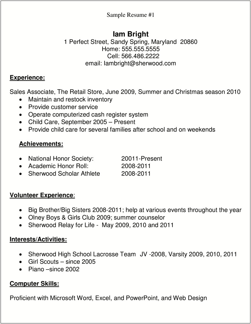 Resume Objective For New High School Graduate