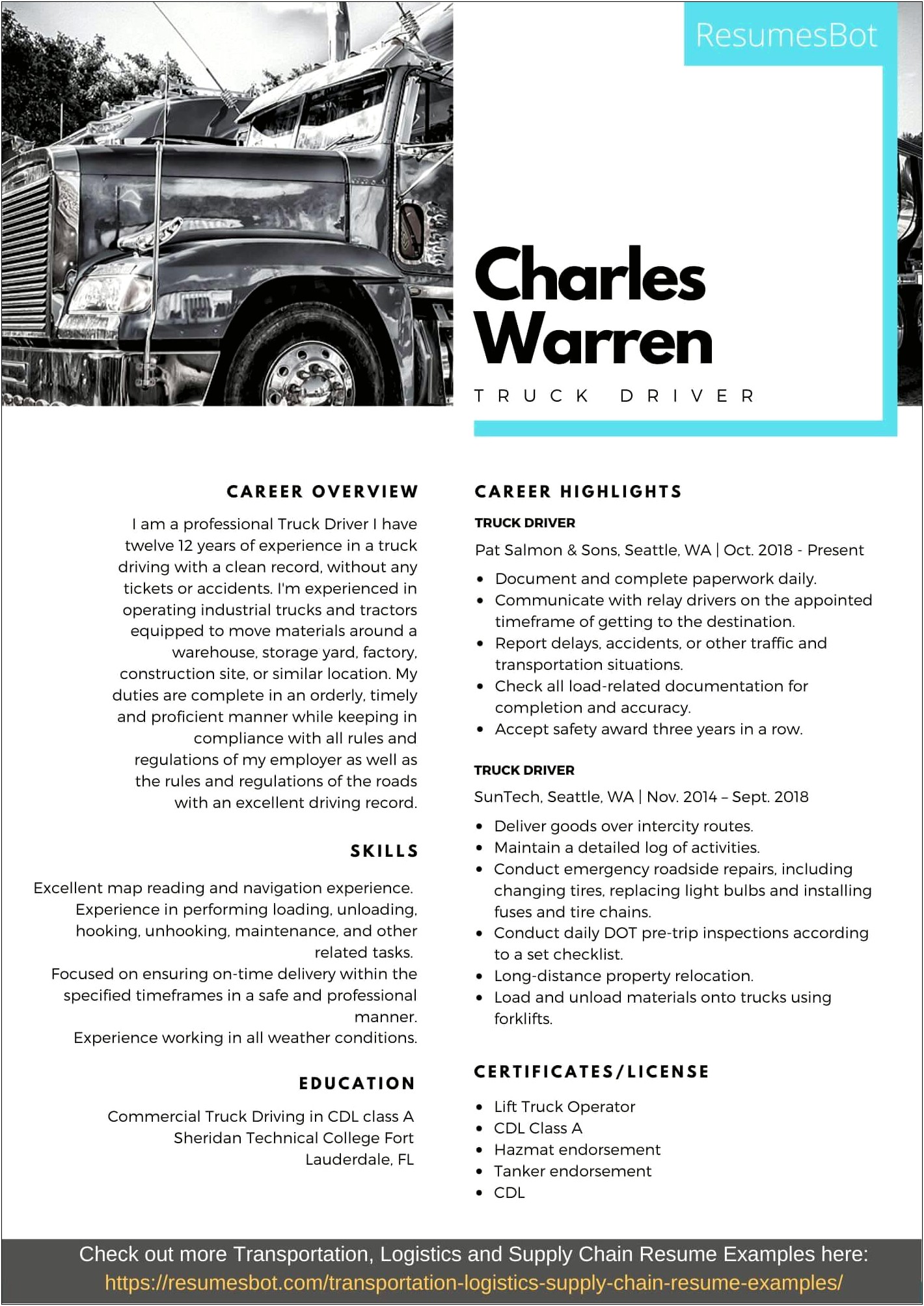 Resume Objective For New Truck Driver Pre Cdl