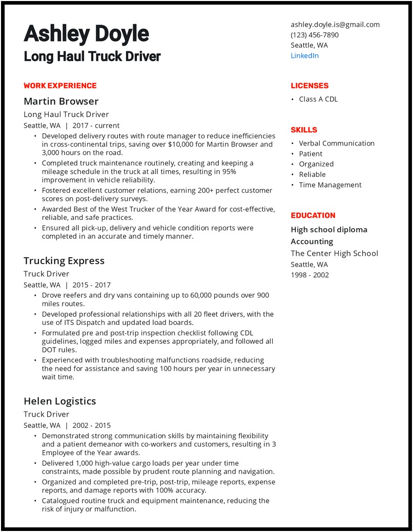 Resume Objective For New Truck Driver