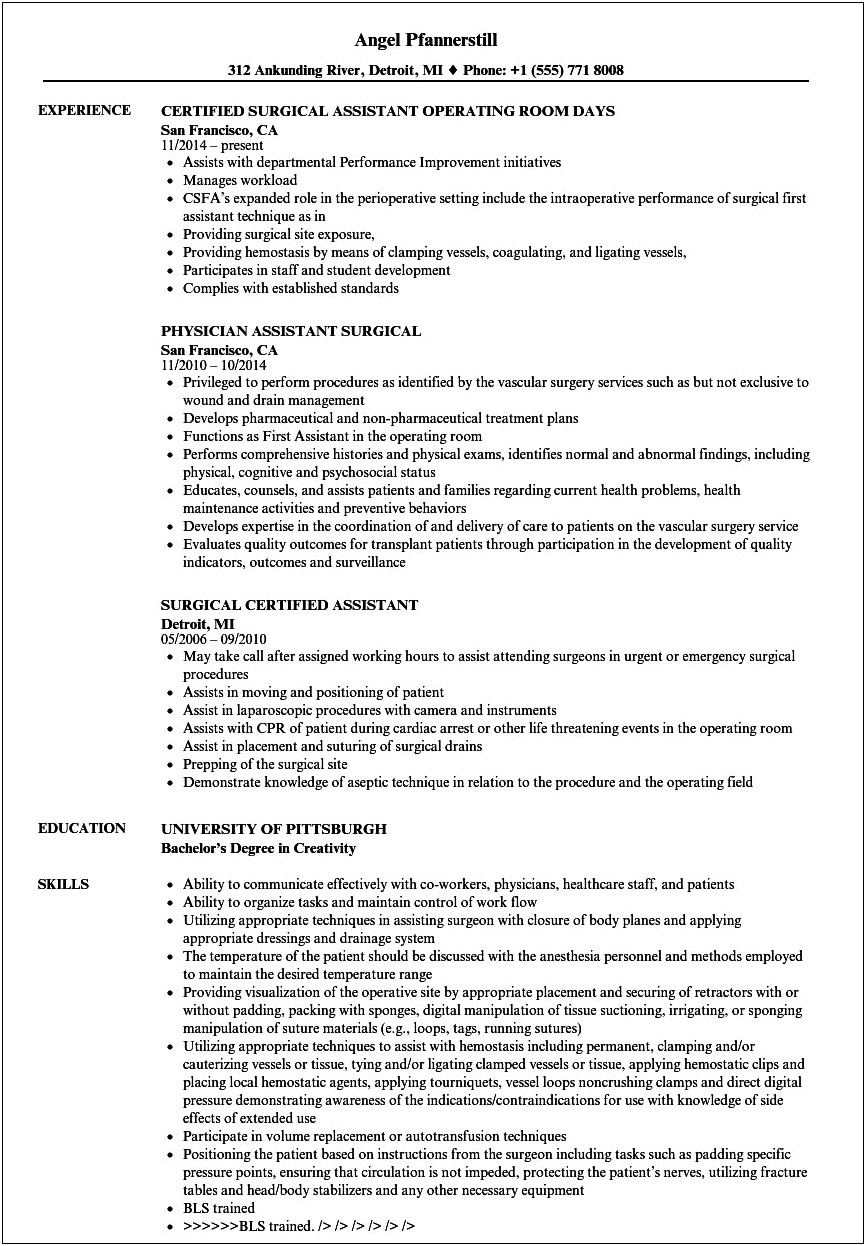 Resume Objective For Operating Room Assistant