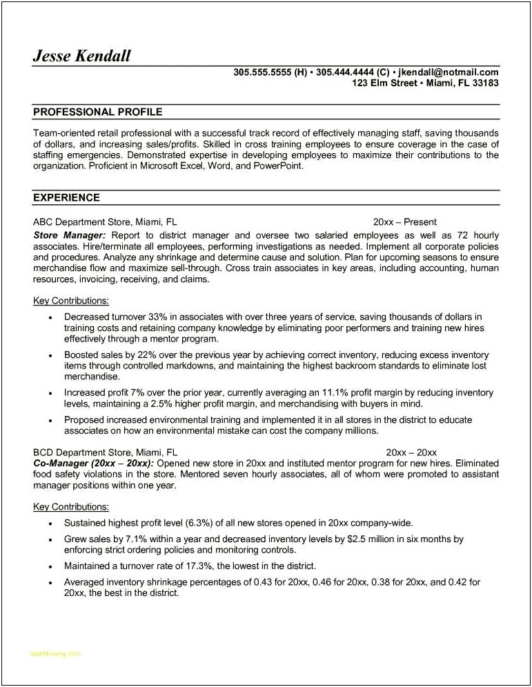 Resume Objective For Retail Assistant Manager