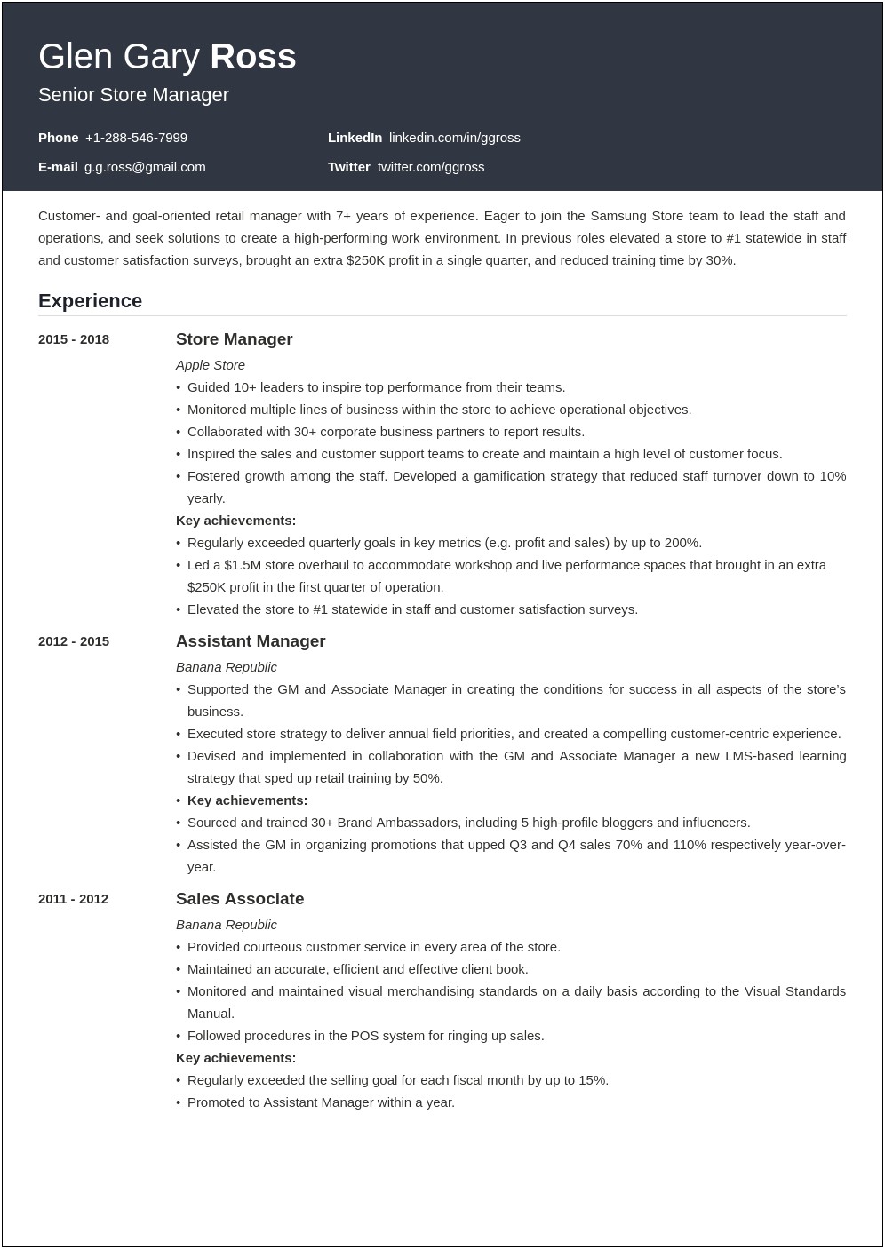 Resume Objective For Retail Customer Service