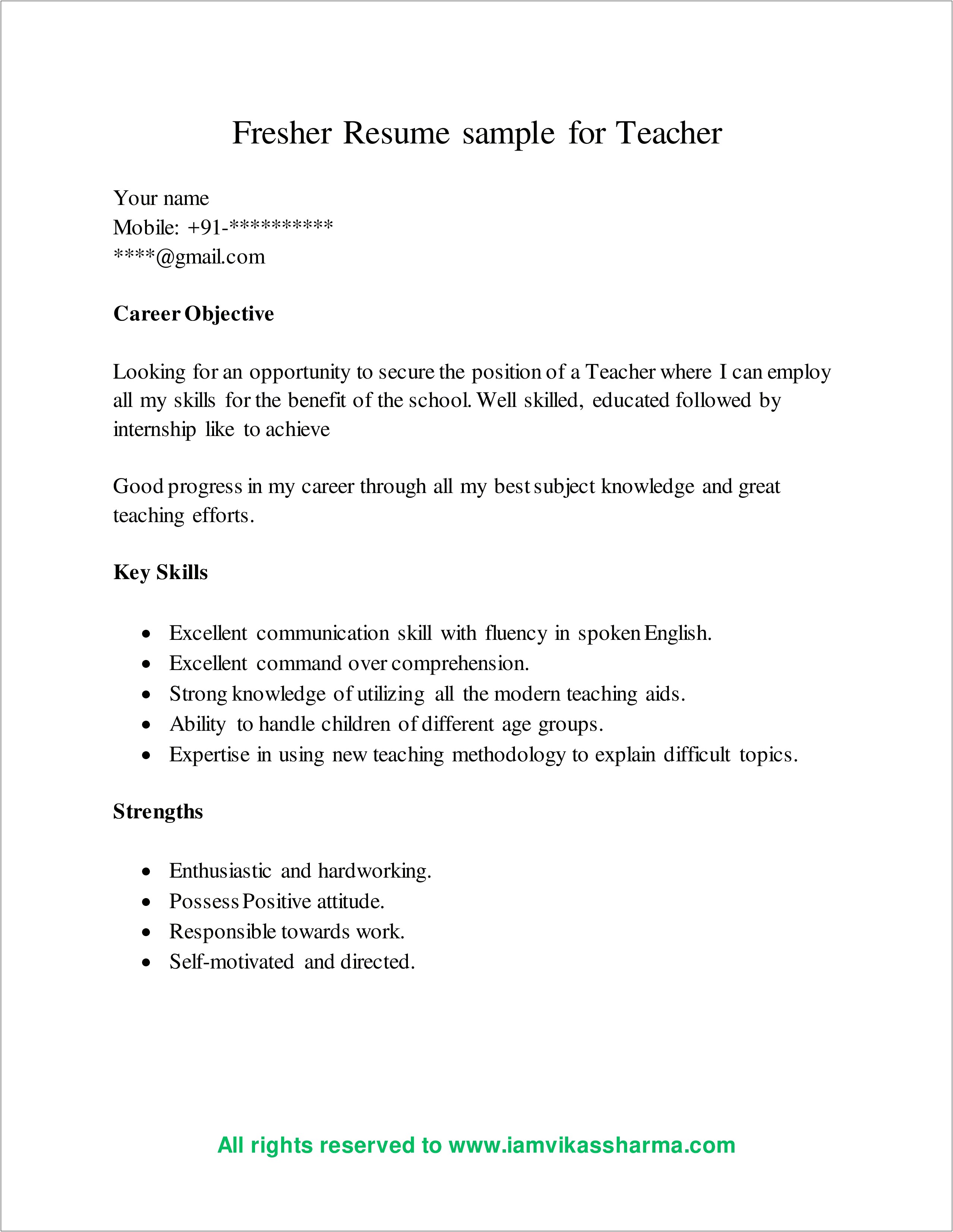 Resume Objective For Teacher Seeking New Job