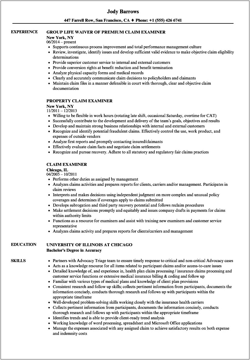 Resume Objective From Cat Claims Adjuster