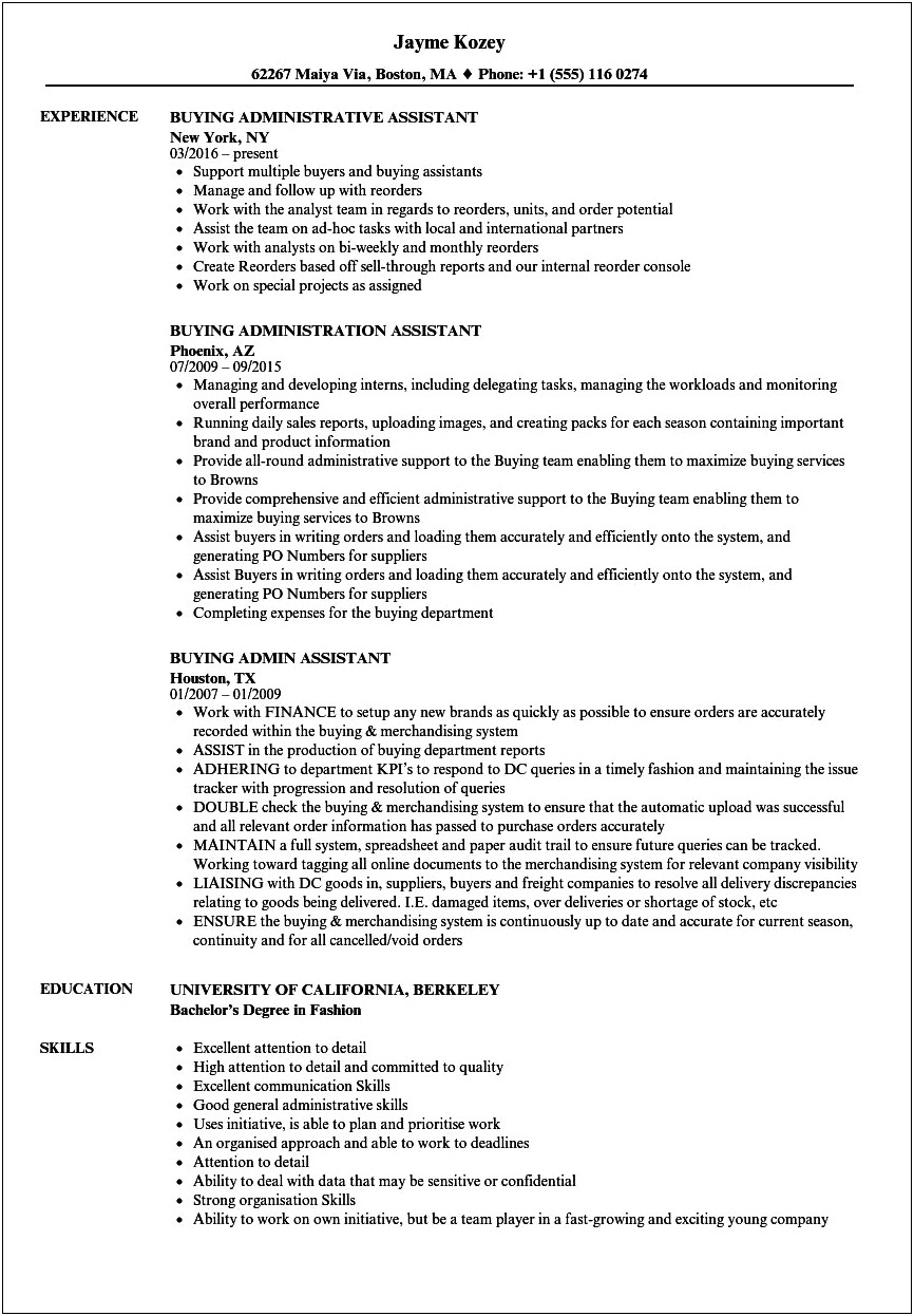 Resume Objective Of Quality Admin Assistant