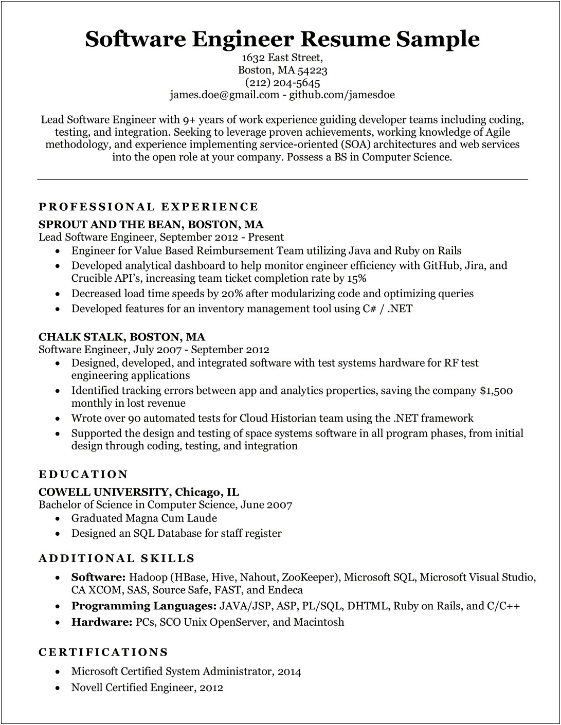 Resume Objective Sample For Java Developer