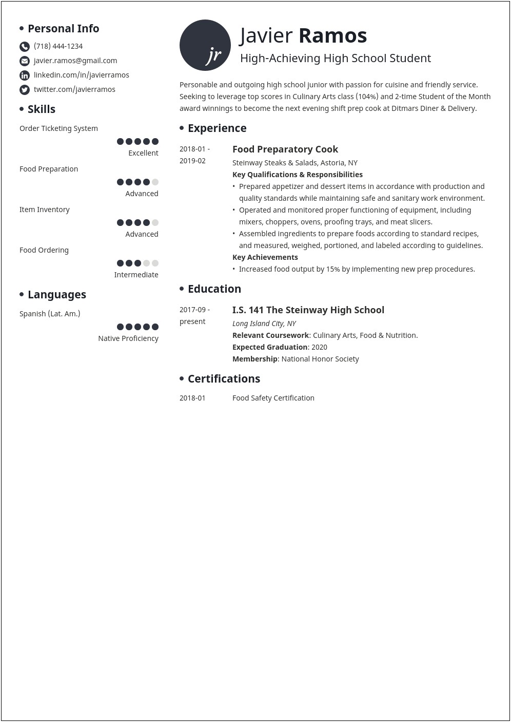 Resume Objective Samples For Highschool Students