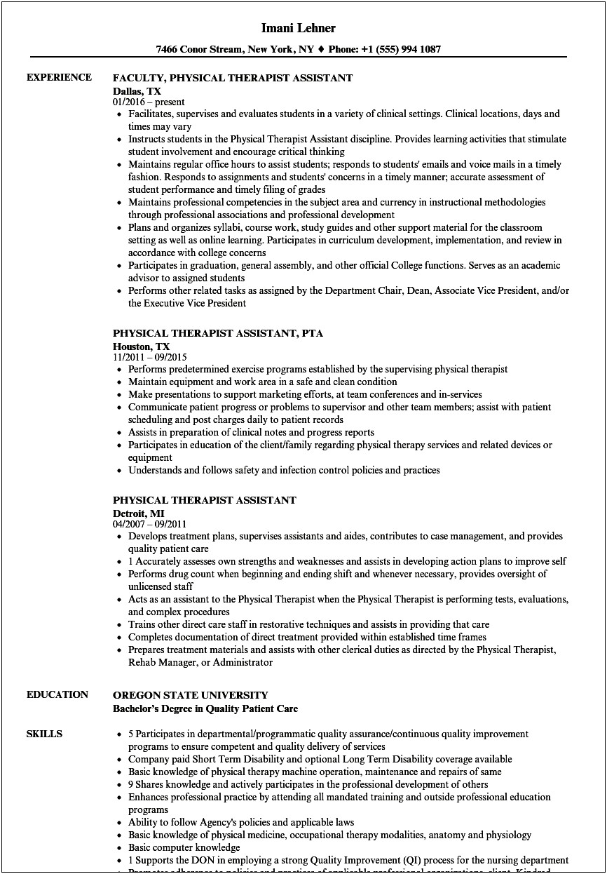 Resume Objective Statement Example For Physical Therapist