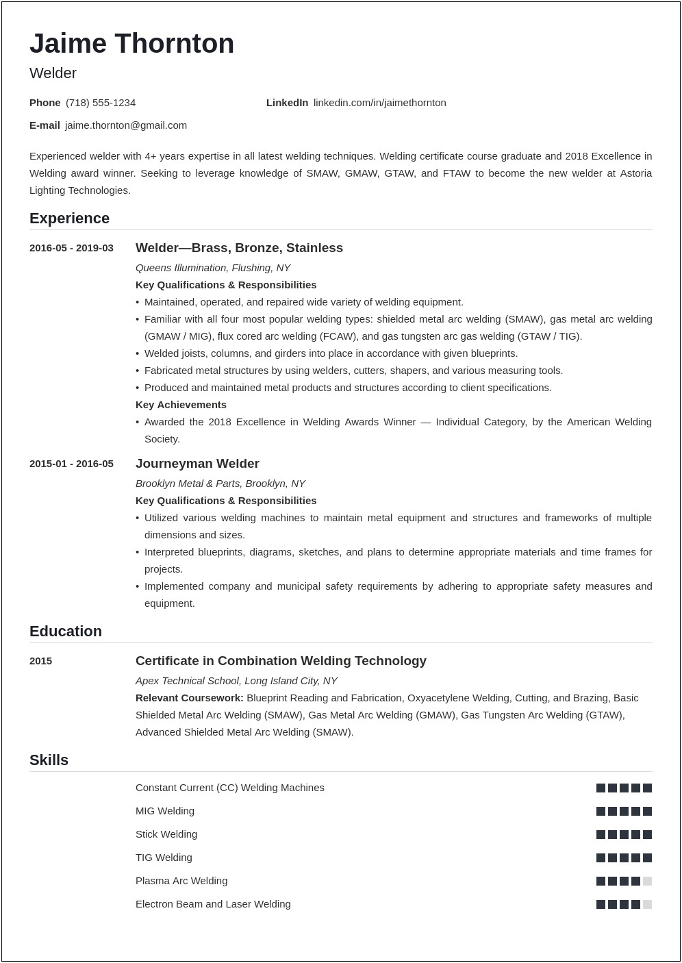 Resume Objective Statement For A Welder