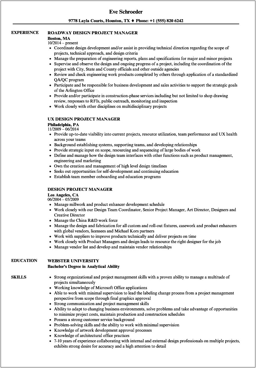 Resume Objective Statement For Interior Design Project Manager