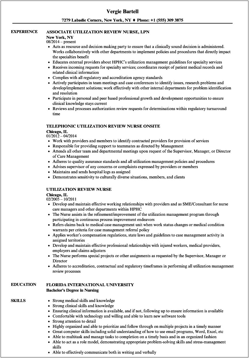 Resume Objective Statement For Utilization Review Nurse