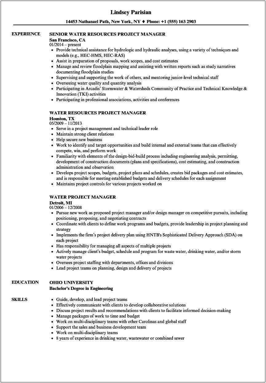 Resume Objective Statement Sewer Rehab Examples