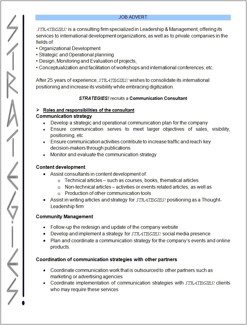 Resume Objectives Examples For Implementation Consultants