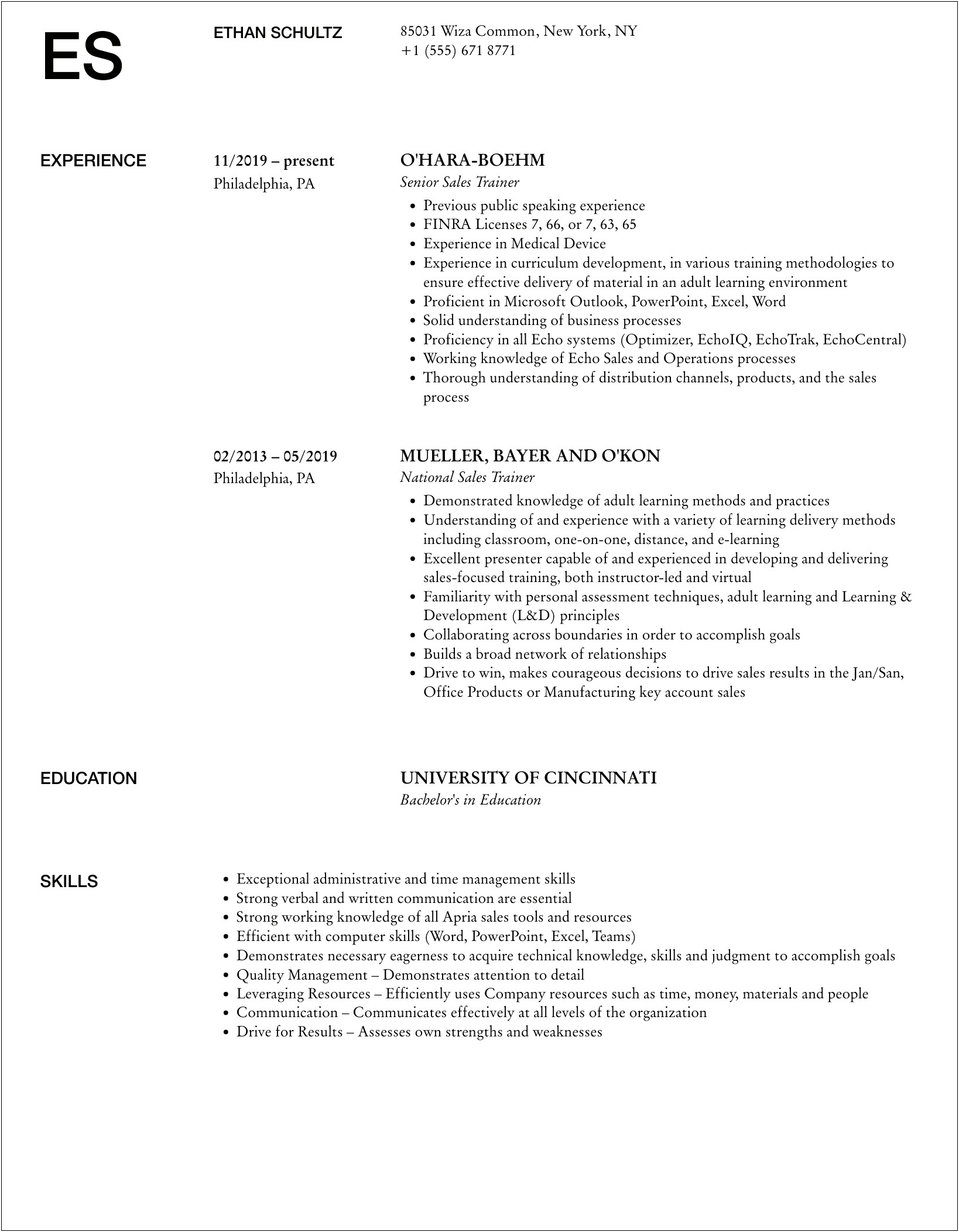 Resume Objectives For A Sales Trainer