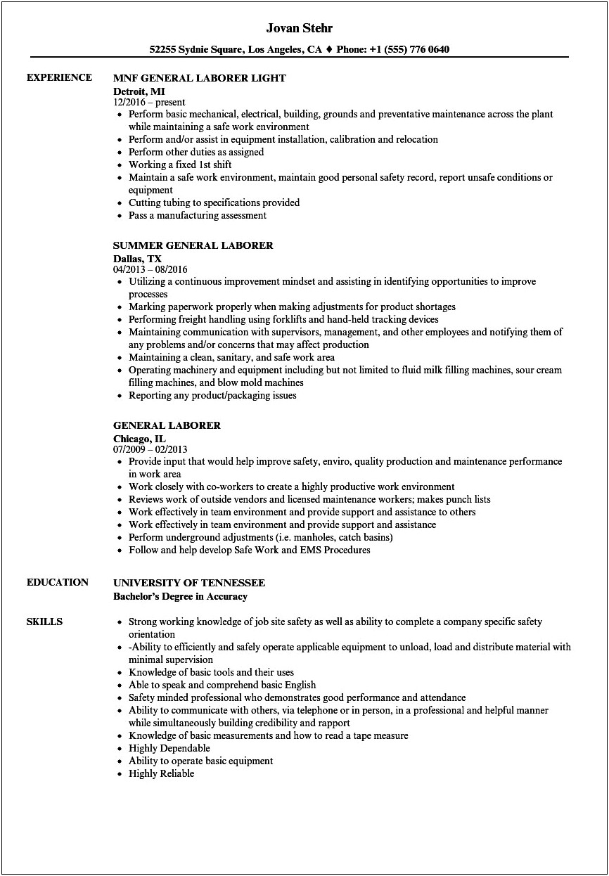 Resume Objectives For Laborer In Pottery