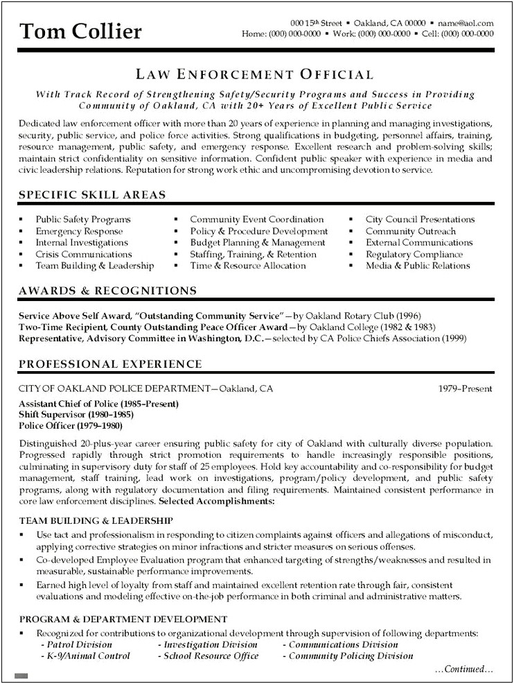 Resume Objectives For Law Enforcement Careers