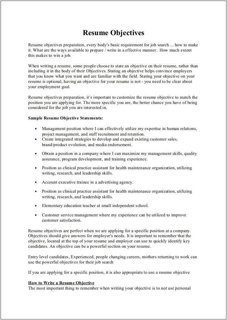 Resume Objectives For Temporary Summer Job