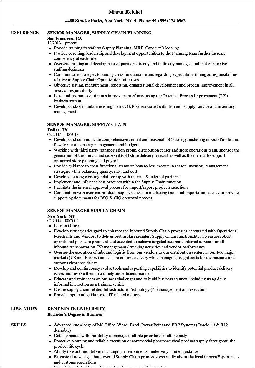 Resume Of A Senior Supply Chain Manager Aldi