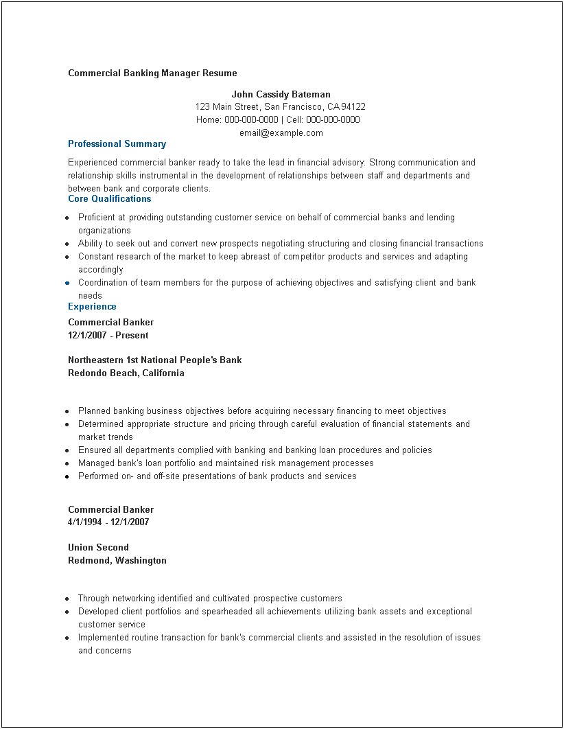 Resume Of Customer Service Manager In Bank