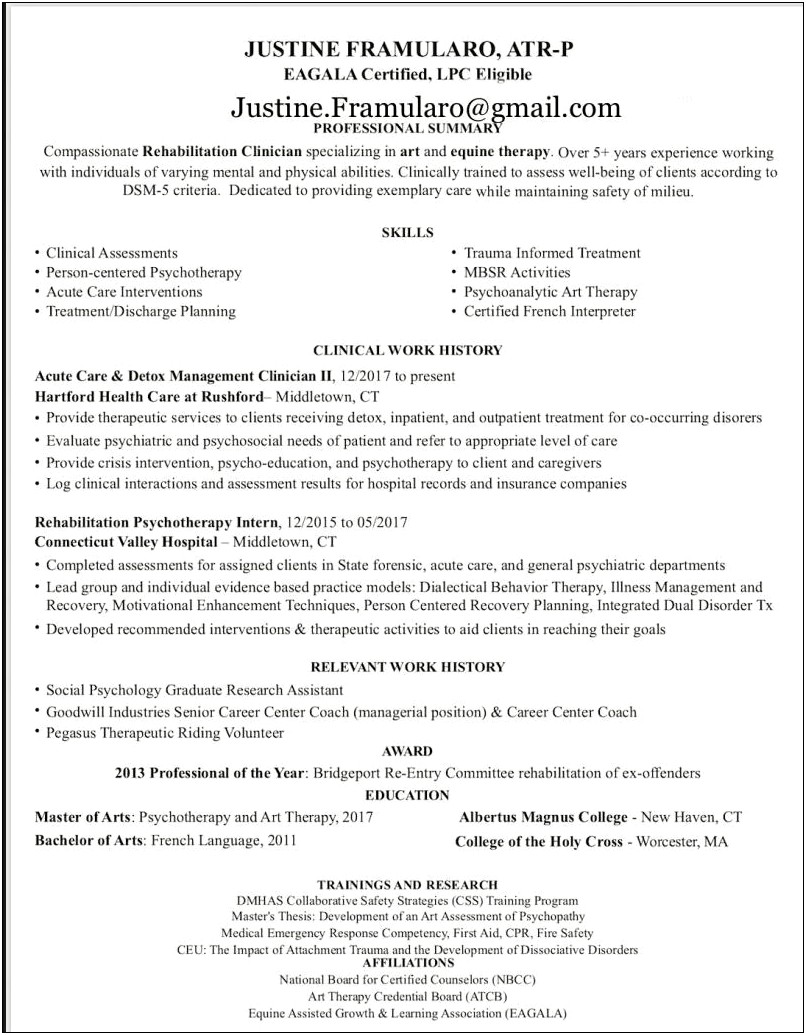 Resume Of Social Work Trauma Clinician