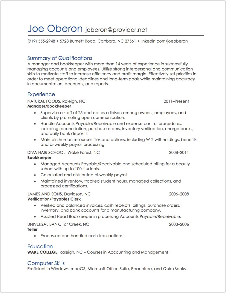 Resume One Work Place Several Positions