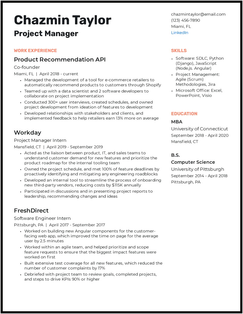 Resume Outline For It Project Manager