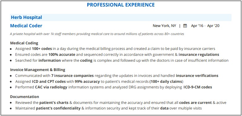 Resume Professional Billing And Coding Templates