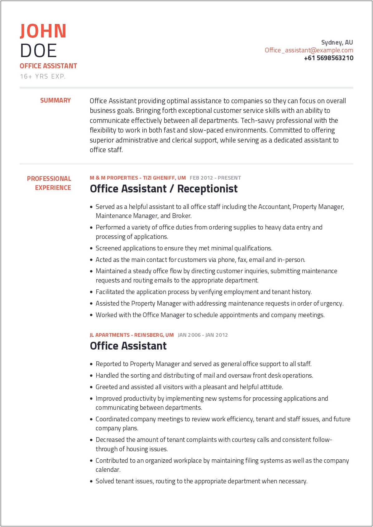Resume Profile Samples For Admin Assistant