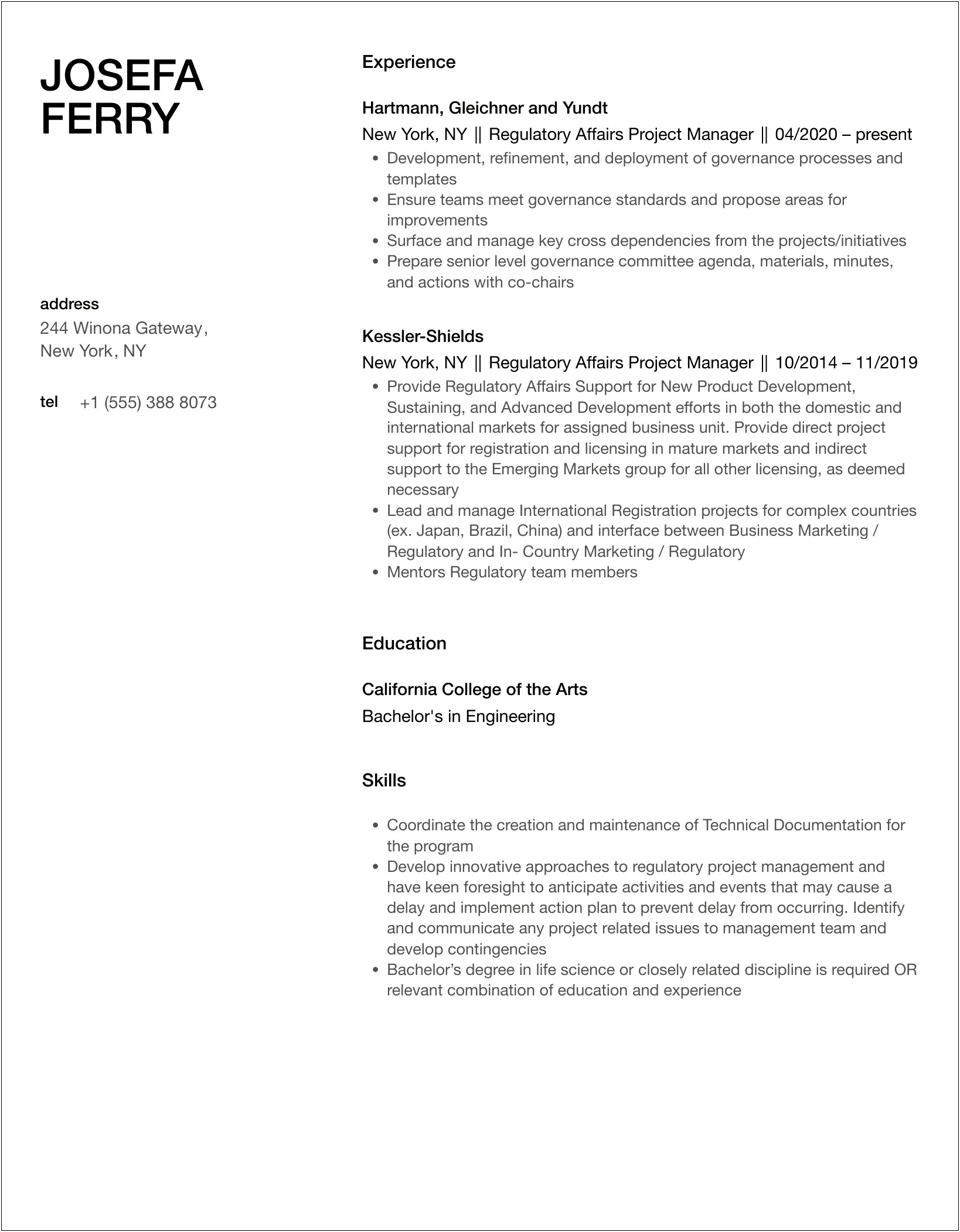 Resume Project Manager Fda Passing Audit