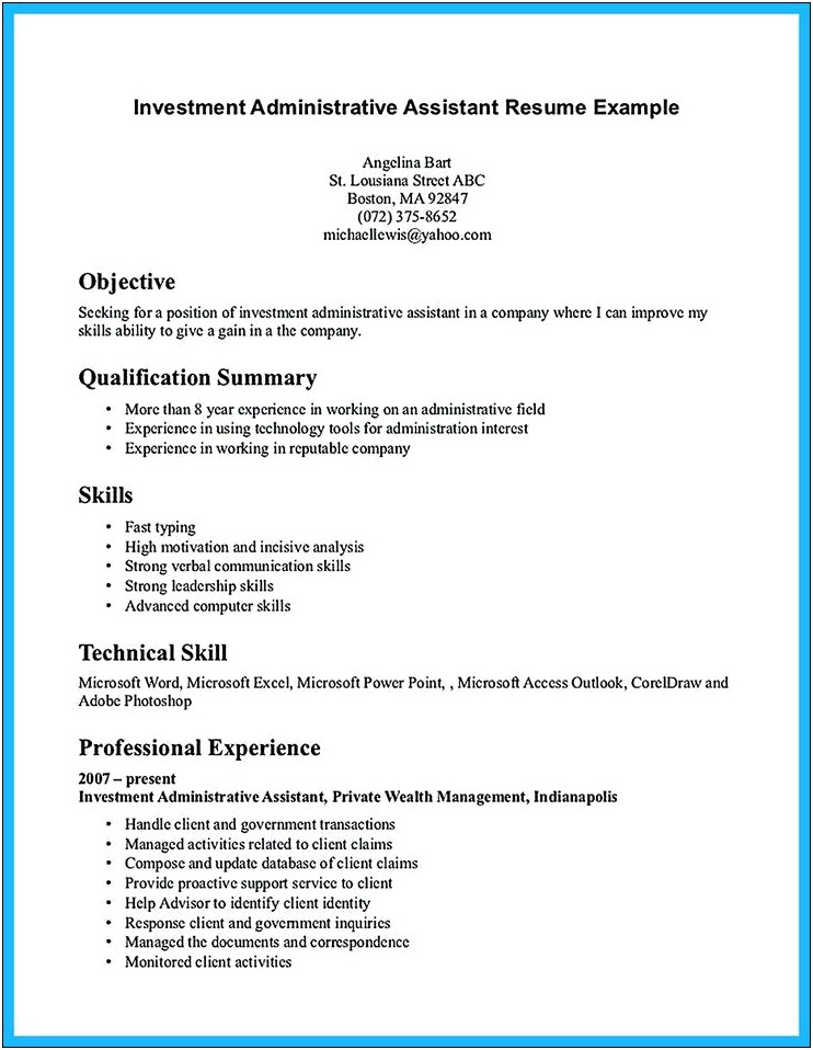 Resume Qualification Examples For Administrative Assistant