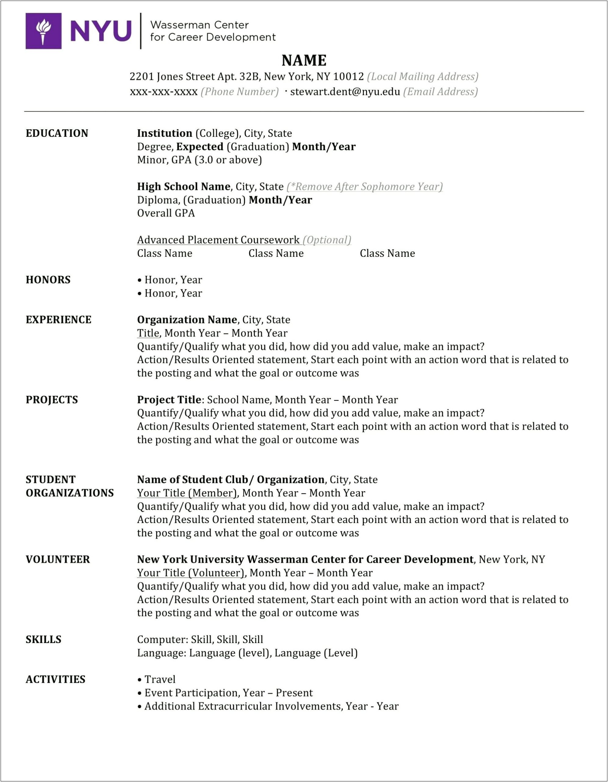 Resume Replace High School With College